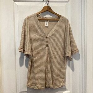 BIBI ivory Waffle Knit V-Neck Top vanilla waffle.